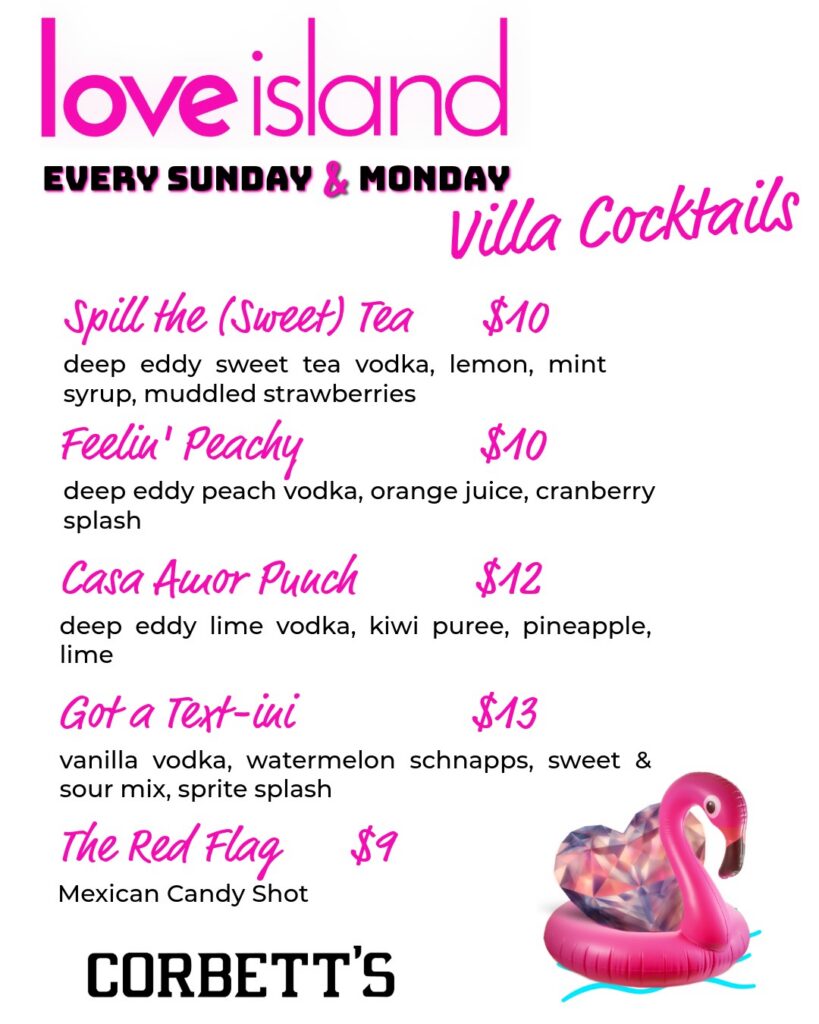 Love Island Cocktail Menu